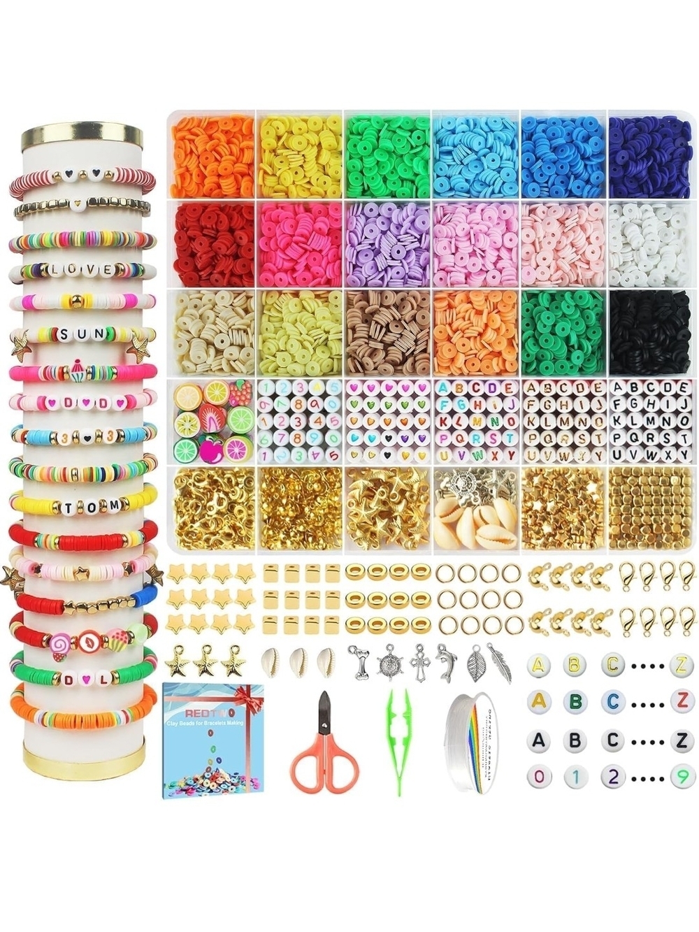 DIY Bracelet Bead Kit with Colorful Heishi Discs and Gold Charms
